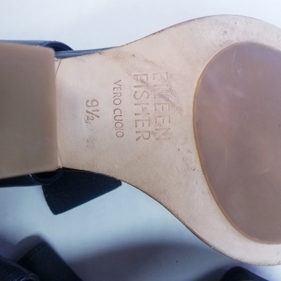 🌸 Eileen Fisher | Leather Wedge Sandal, size 9.5‎ , Black - Picture 3 of 6